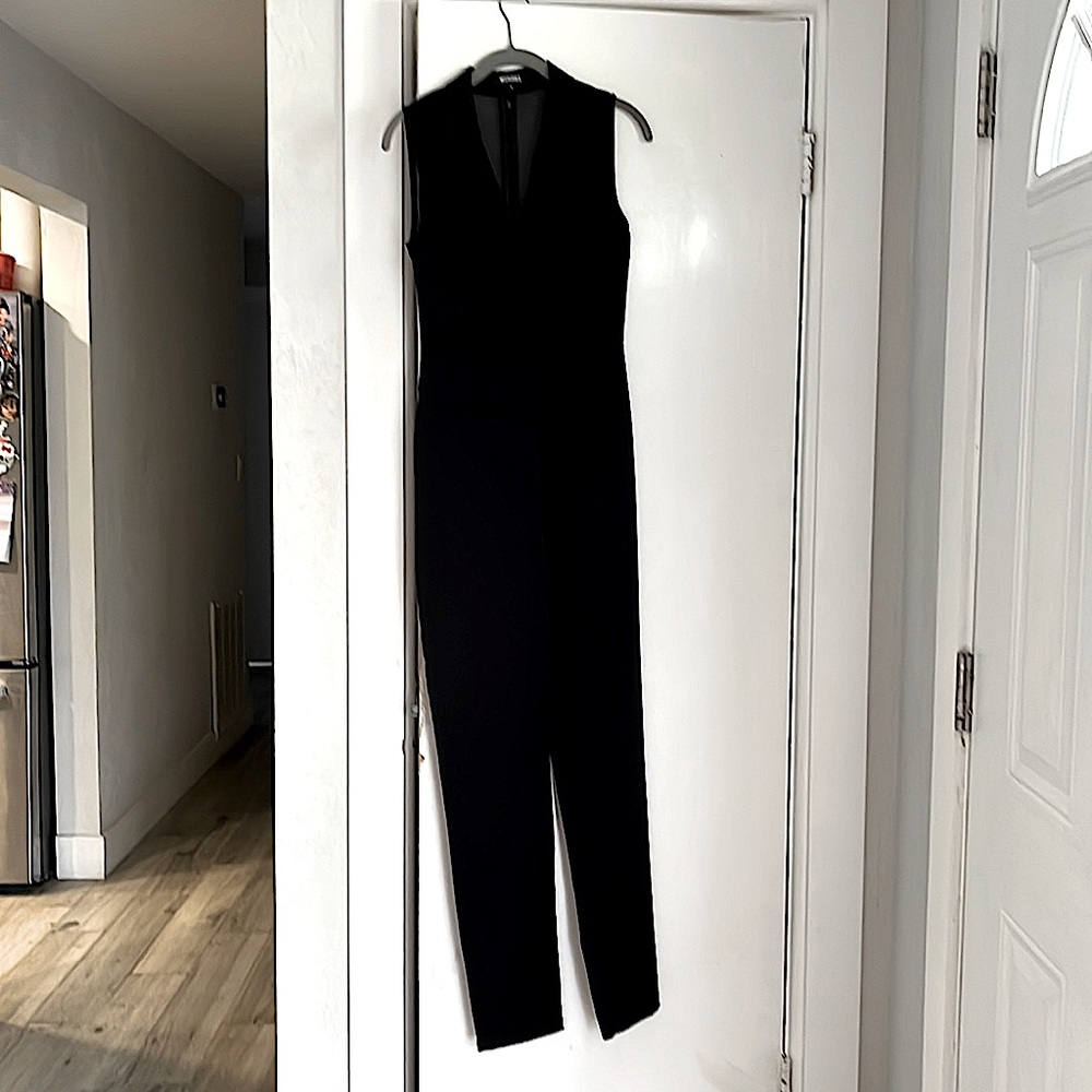 Black tux jumpsuit with shear backing